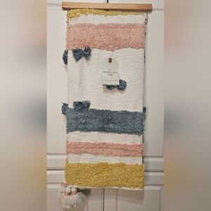 Artisan De Luxe Cotton Woven Throw 50x60 Blanket with Pompoms Pink Blue Yellow